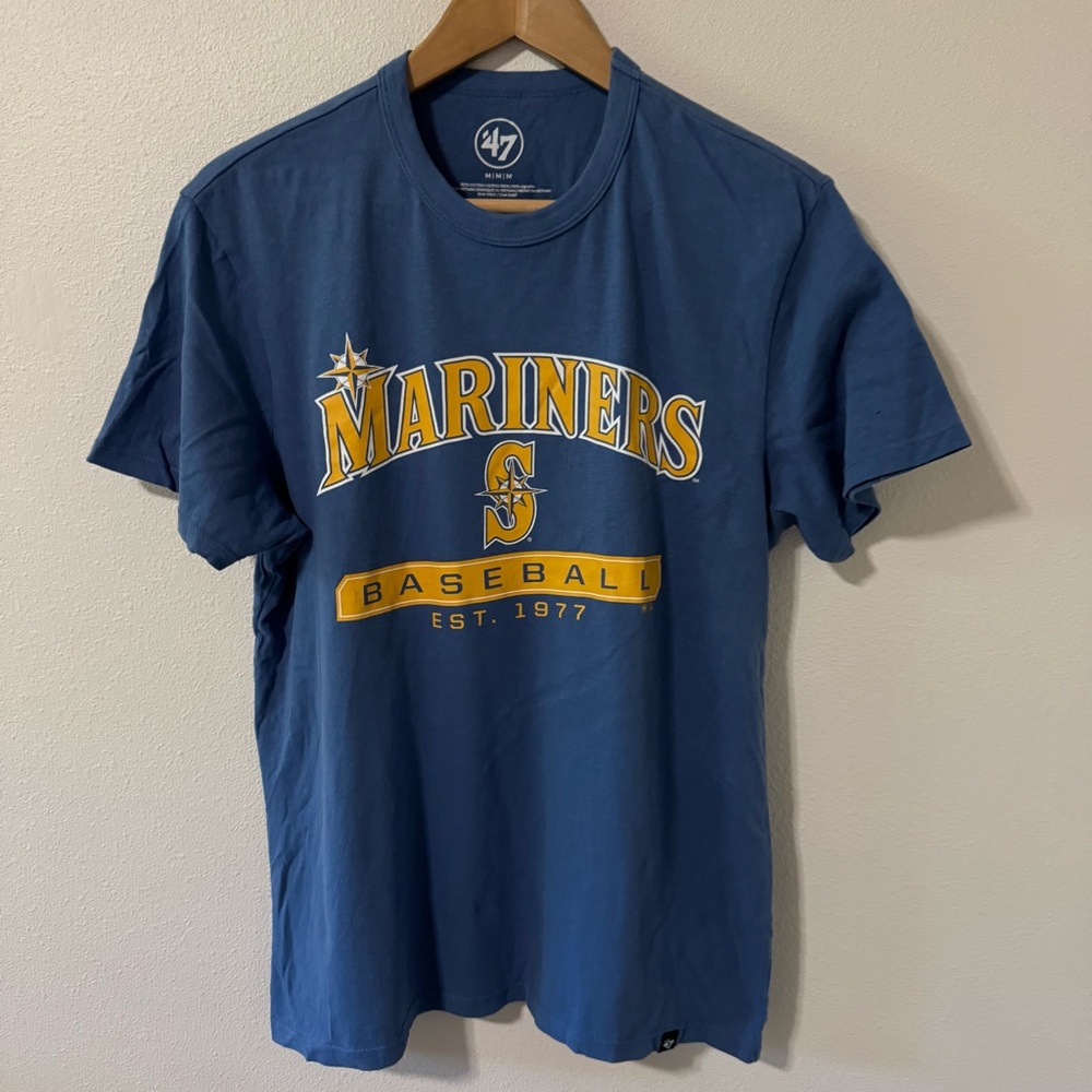 Seattle Mariners 47 Short Sleeve Crewneck Graphic Tee Blue Yellow Cotton-Medium